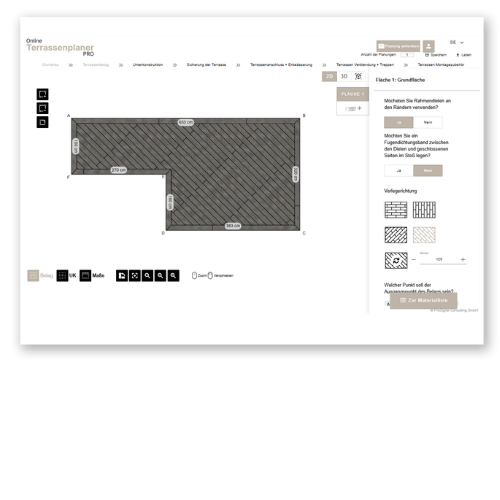 Online 3D Terrassenplaner- Screenshot Terrassenbelag
